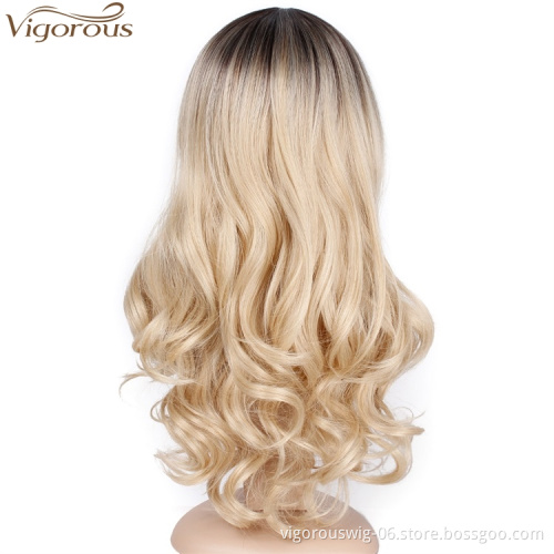Vigorous Honey Blonde Wig Synthetic Long Wavy Wigs Ombre Middle Part Heat Resistant Fiber Hair Wig for Cosplay Daily Party Women